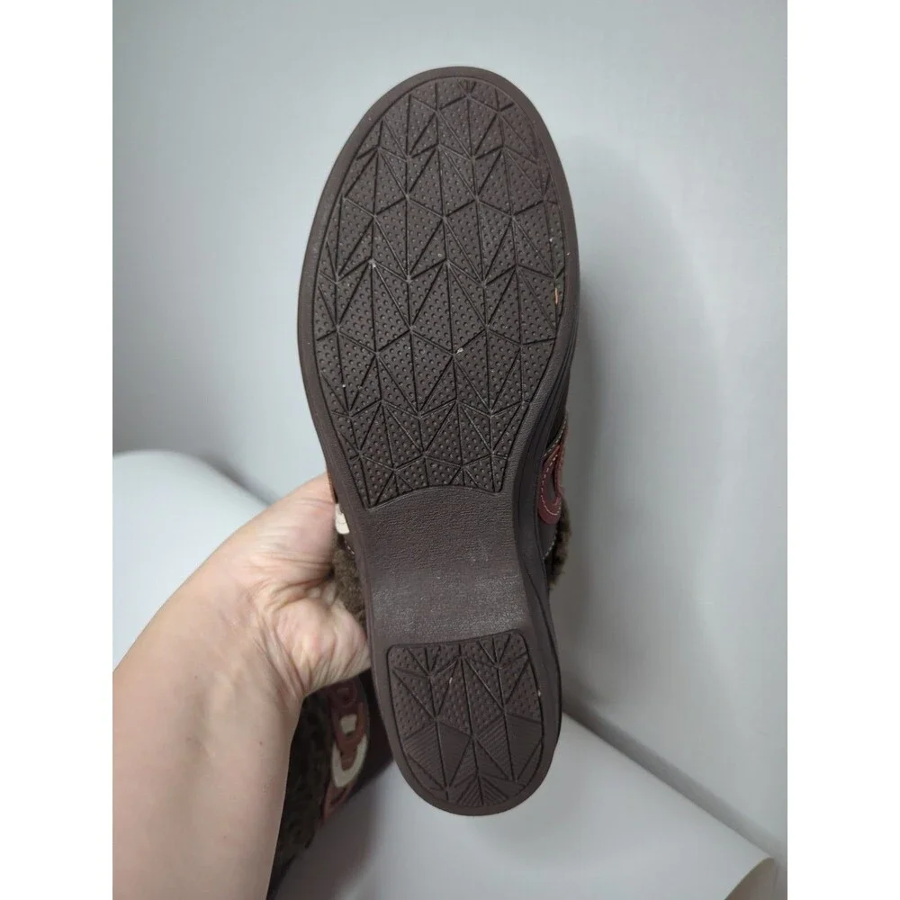 NWOT Spenco Sz 8.5 Women's Slides Clogs Wedge Heel Suede Brown Fur Lined Upper
